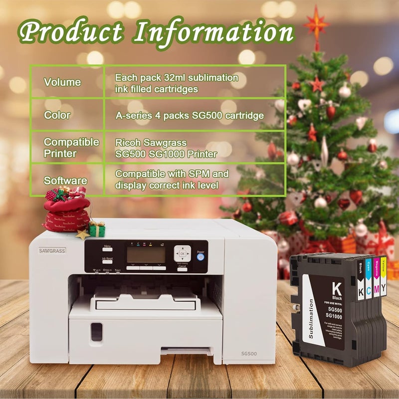 INK + SG500 SG1000 Version A Sublimation Cartridge Compatible for Sawgrass Virtuoso SG500 SG1000 Printer (1 Black, 1 Cyan, 1 Magenta, 1 Yellow, 4-Pack) Version A - Image 2